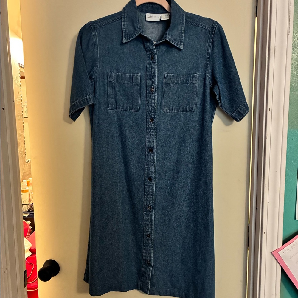The Vermont Blue Jean Full Button Dress Small Short Sleeve Dress EUC No Flaws